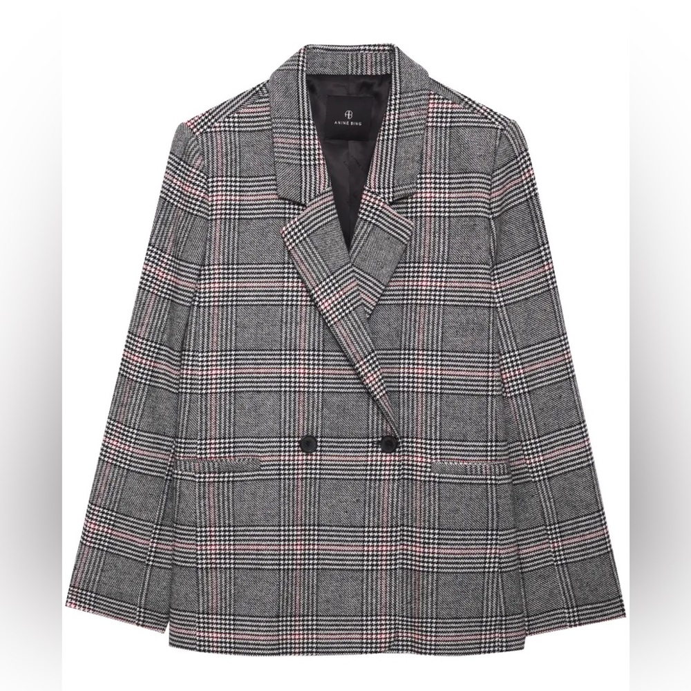 Anine Bing Madeleine Plaid Wool Blazer in Multi NEW